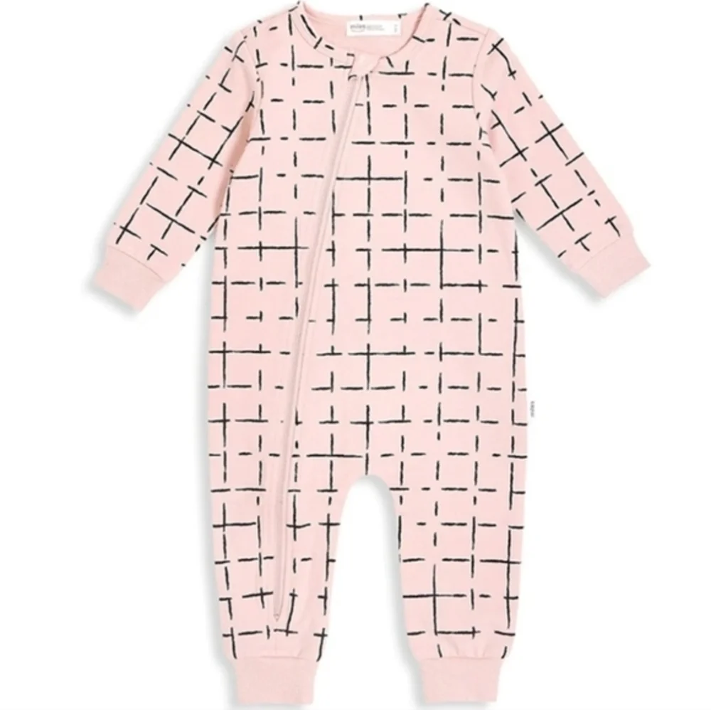 Miles Pink Grid Print Long-sleeve Coveralls - Size 24 Months